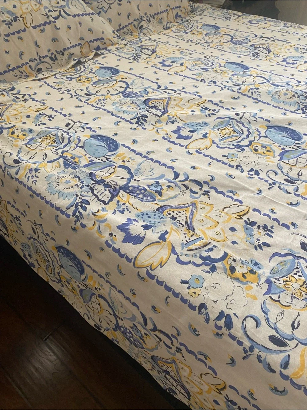 5th Avenue Designs Vtg Duvet Cover and Shams Floral Blue and Yellow Queen Sz